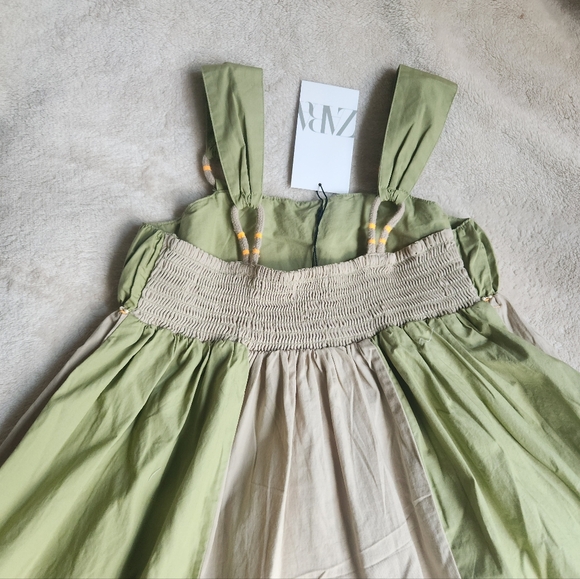 Zara Girls  Embroidered Strappy Dress Sizes 9 and; 11-12 Years Khaki - Picture 6 of 6
